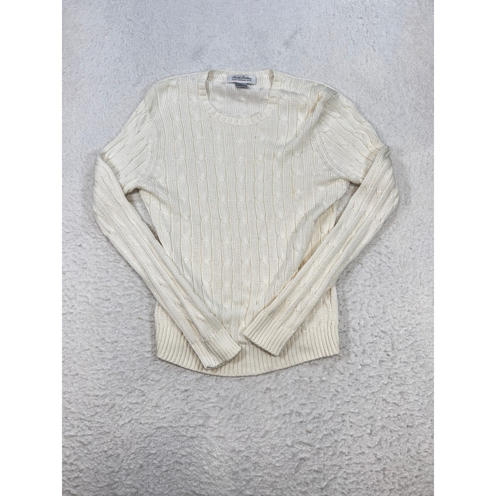 Brooks Brothers Italian Mercerized Cotton Cable Knit Sweater Cream Mens Medium
